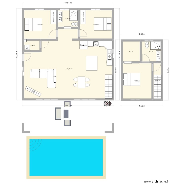 Maison 114 m² avec étage. Plan de 9 pièces et 114 m2