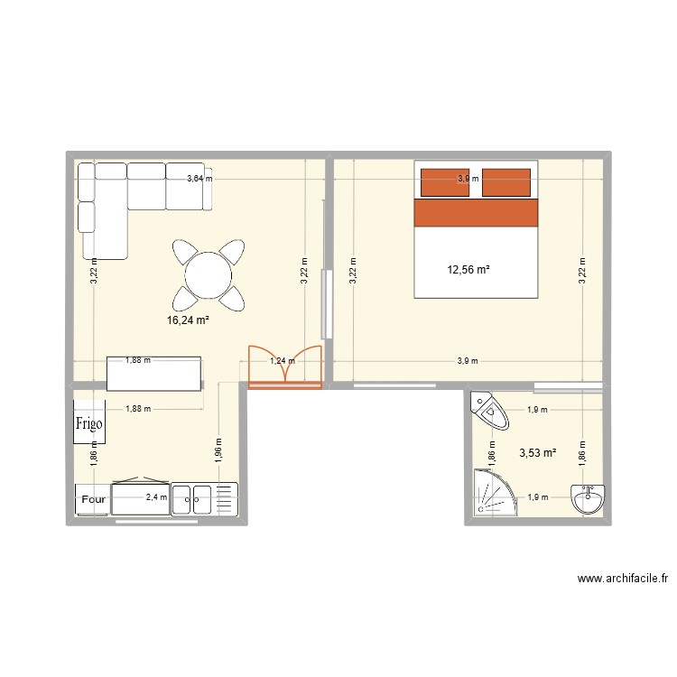 BALATAJARDIN. Plan de 3 pièces et 32 m2