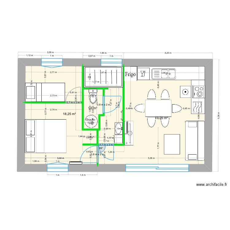 Plan garage 2. Plan de 3 pièces et 39 m2