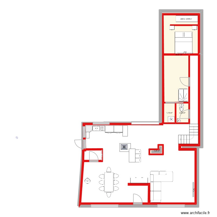 bas. Plan de 4 pièces et 25 m2