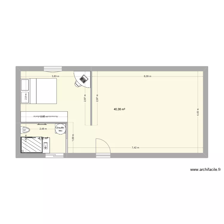 plan 2. Plan de 2  et 44 m²