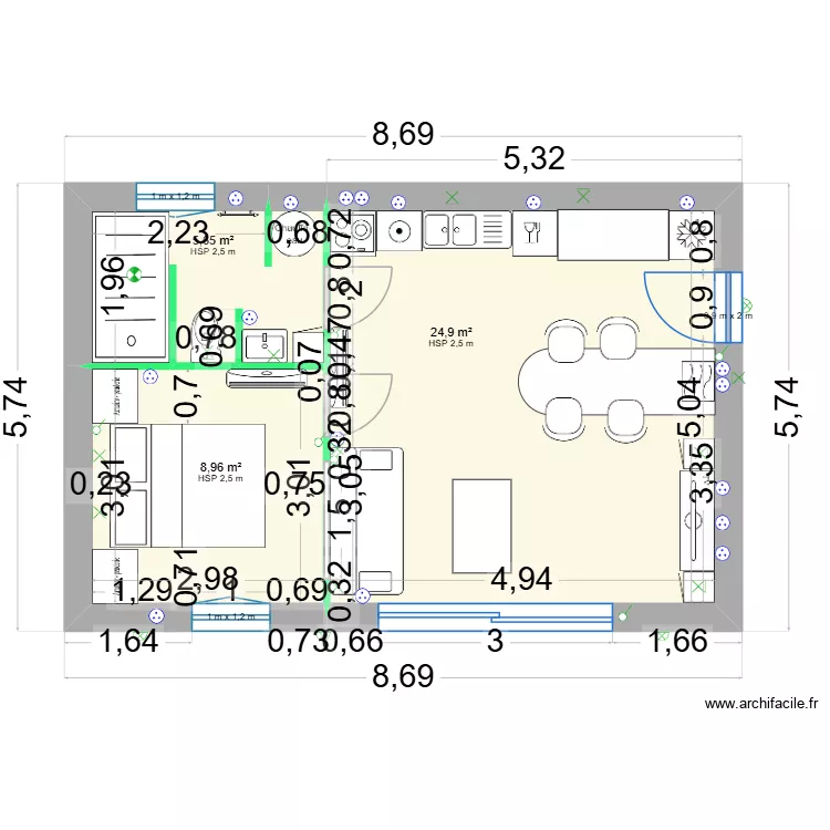 T2 - LA CADIERE - cloison intérieure modifie avec mob ind 3 elec. Plan de 3 et 40 m² T2 - LA CADIERE - cloison intérieure modifie avec mob ind 3 elec. Plan de 3 et 40 m²