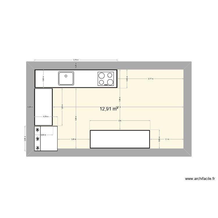 cuisine 1. Plan de 1 pièce et 13 m2