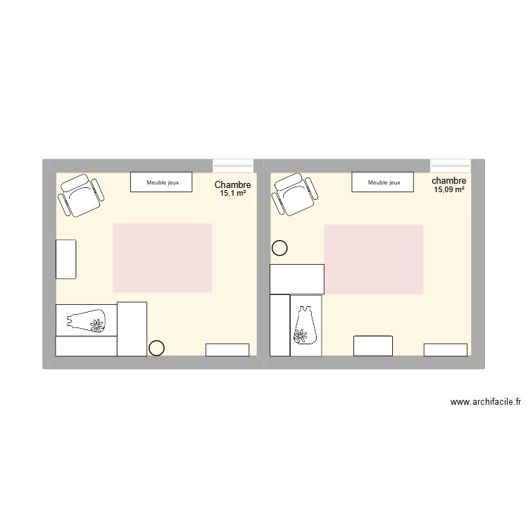 chambre bébé. Plan de 2 pièces et 30 m2