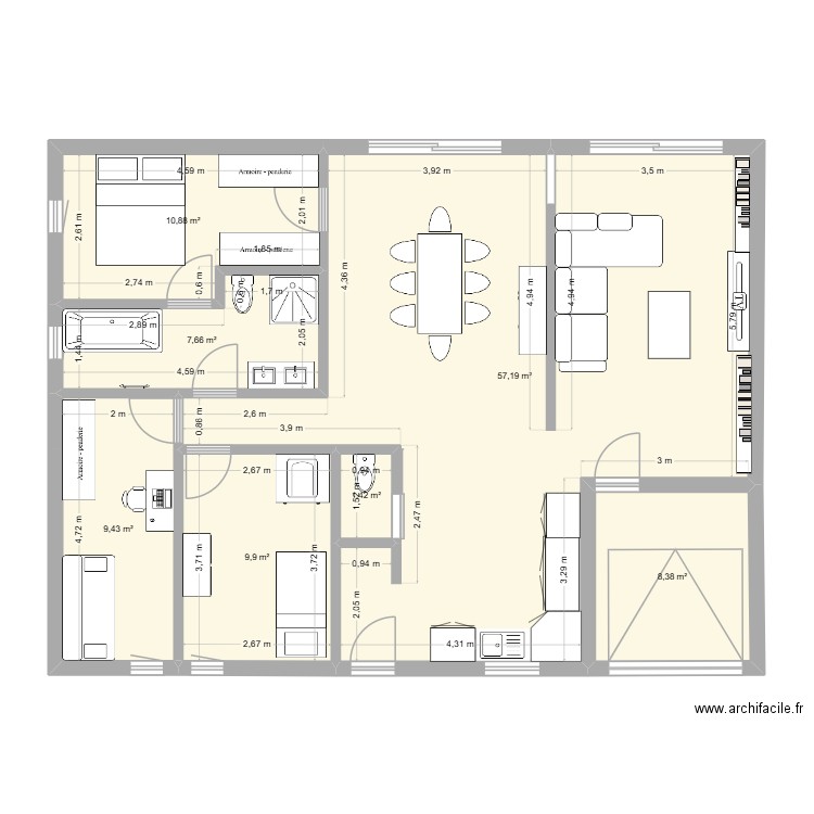 Maison 1. Plan de 7 pièces et 105 m2