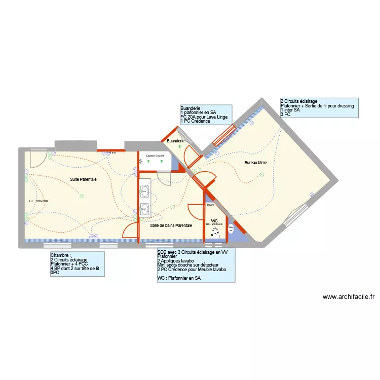 135 Raspail Plan ELEC Couloir Suite Parentale Dressing. Plan de 9 Pièces et 60 m²