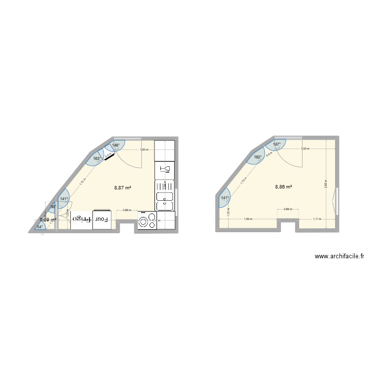 CUISINE POUR NOUS. Plan de 3 pièces et 18 m2