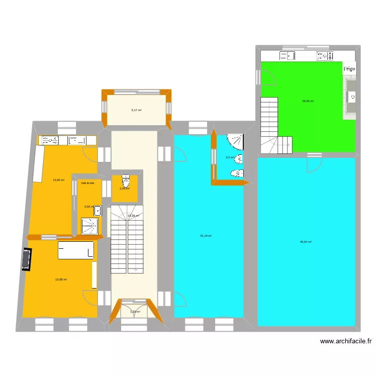 ESSAI 1 B RDC Coll&egrave;ge. Plan de 11  et 173 m²