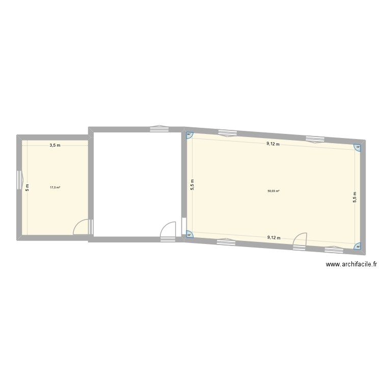 MAISON. Plan de 2 pièces et 68 m2