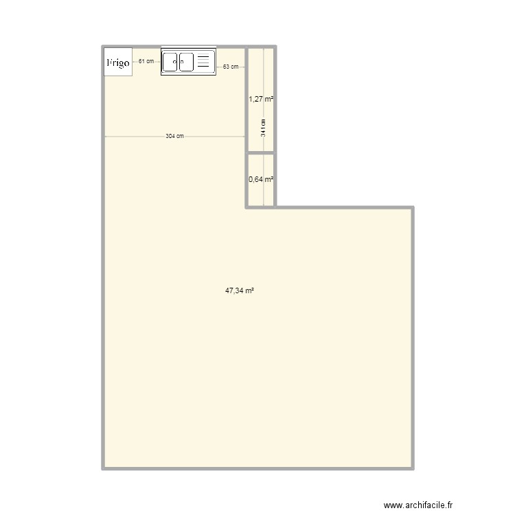 Plan cuisine. Plan de 3 pièces et 49 m2