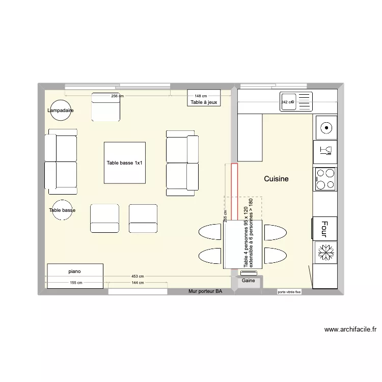 Cuisine en  U  avec appareils. Plan de 