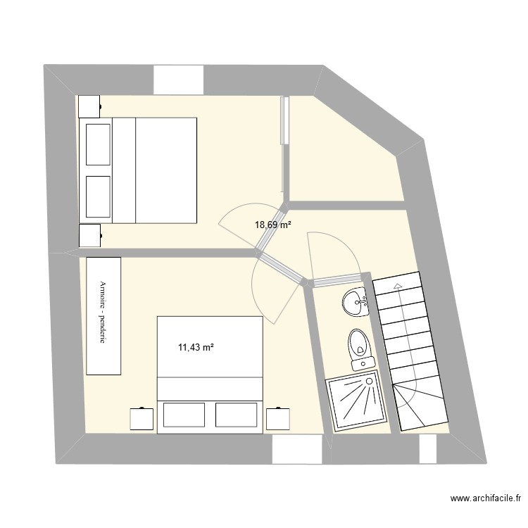 maison 1er. Plan de 2 pièces et 30 m2