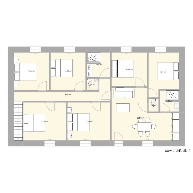 Mayres étage avec gite. Plan de 13 pièces et 114 m2