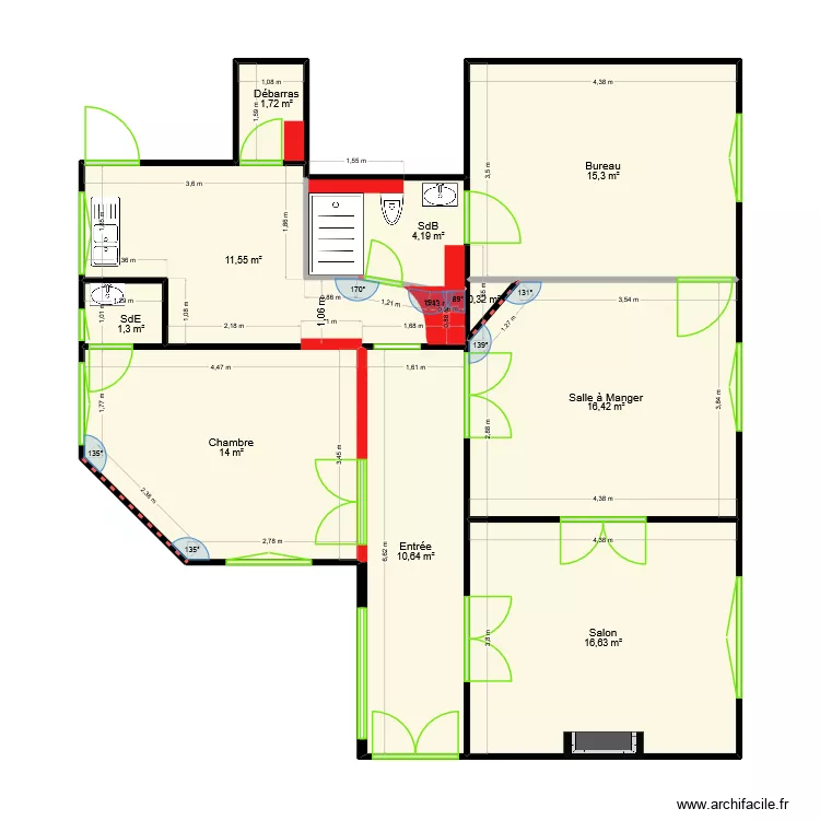 Plan initial appartement. Plan de 10  et 92 m²