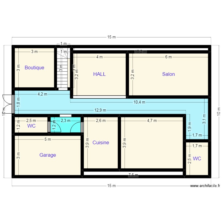 PLAN 15X10 41 19 18 18. Plan de 13 pièces et 125 m2