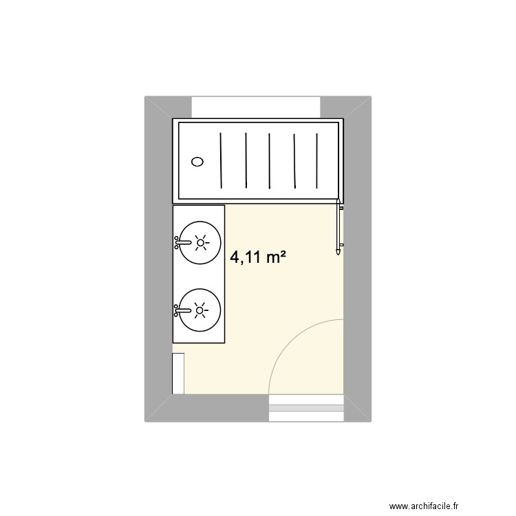 SDB. Plan de 1 pièce et 4 m2
