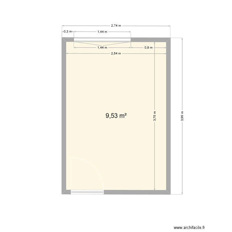 Chambre DP gauche. Plan de 1 pièce et 10 m2
