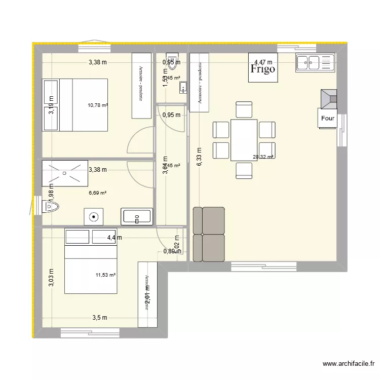 essai 1. Plan de 6  et 62 m²