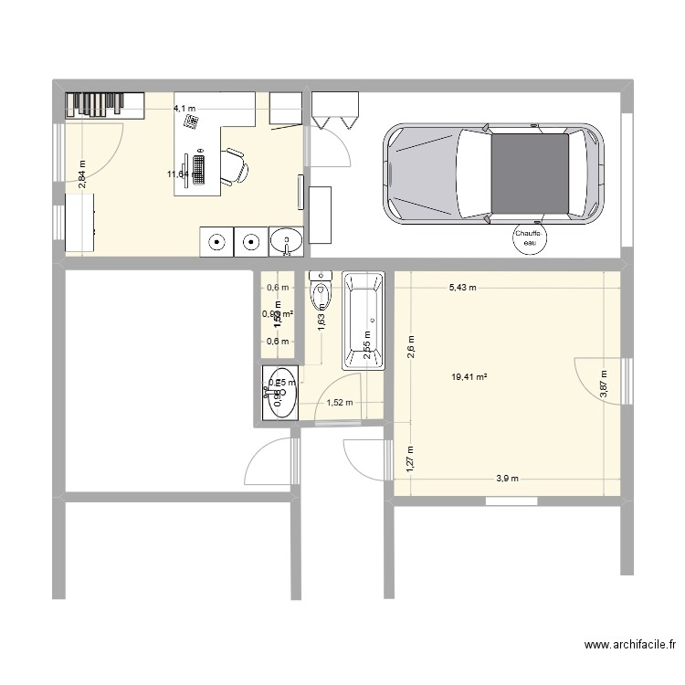 baragnon1. Plan de 3 pièces et 32 m2