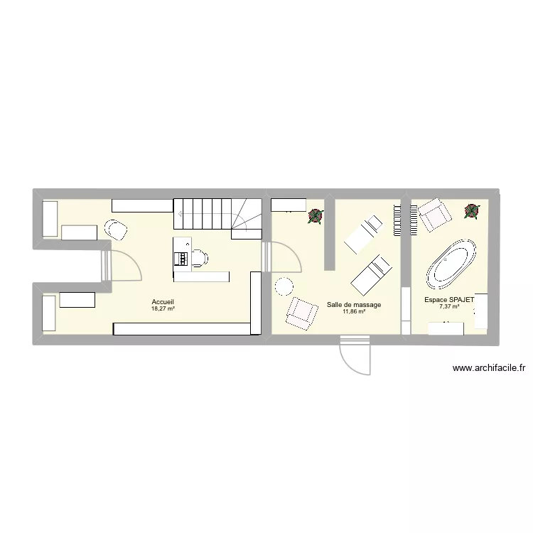 Institut Axel beaute. Plan de 3 pièces et 38 m²