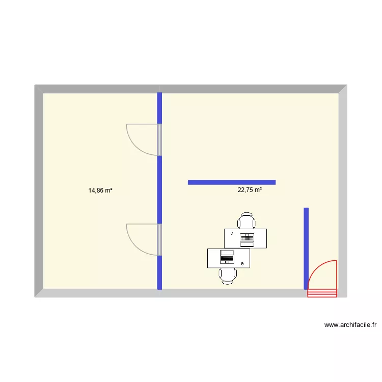 OC Bureau. Plan de 2  et 38 m²