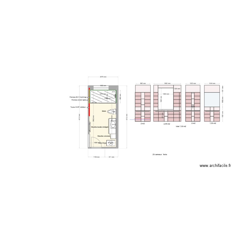 Salle de Bains RDC futur douche 1800x900. Plan de 5 pièces et 48 m2
