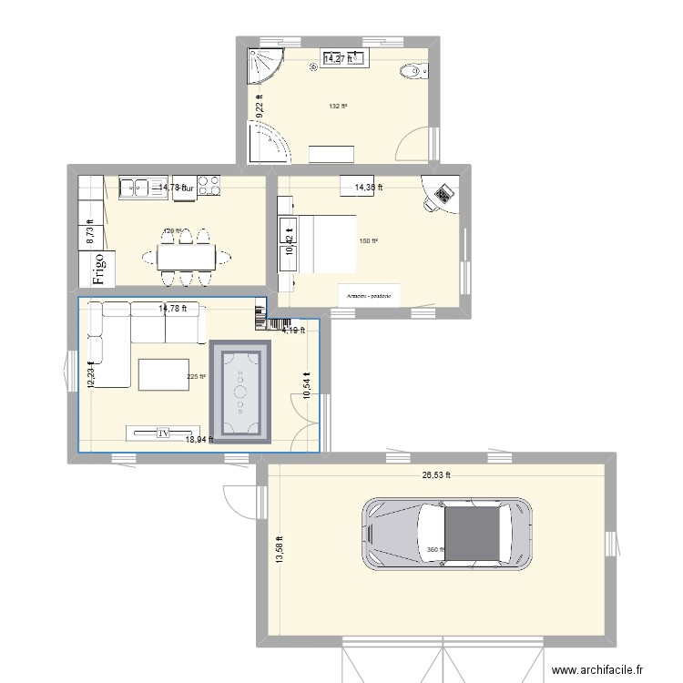 projet math. Plan de 5 pièces et 92 m2