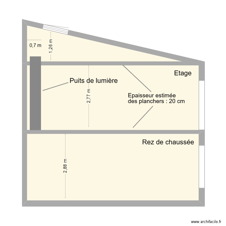 Coupe transversale - Puits de lumière 1. Plan de 3 pièces et 51 m2