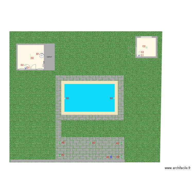 jardin. Plan de 3 pièces et 14 m2