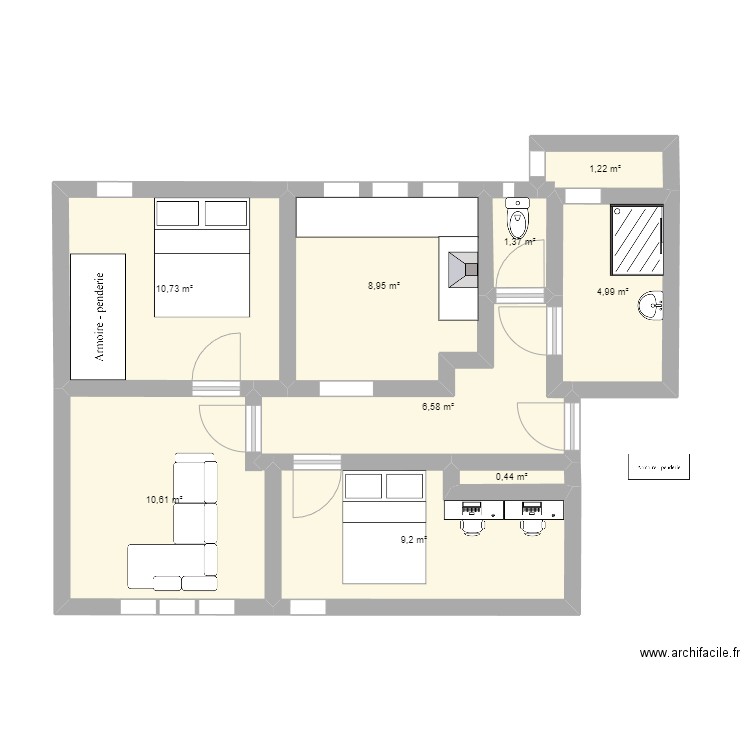 appartstmartindere. Plan de 9 pièces et 54 m2