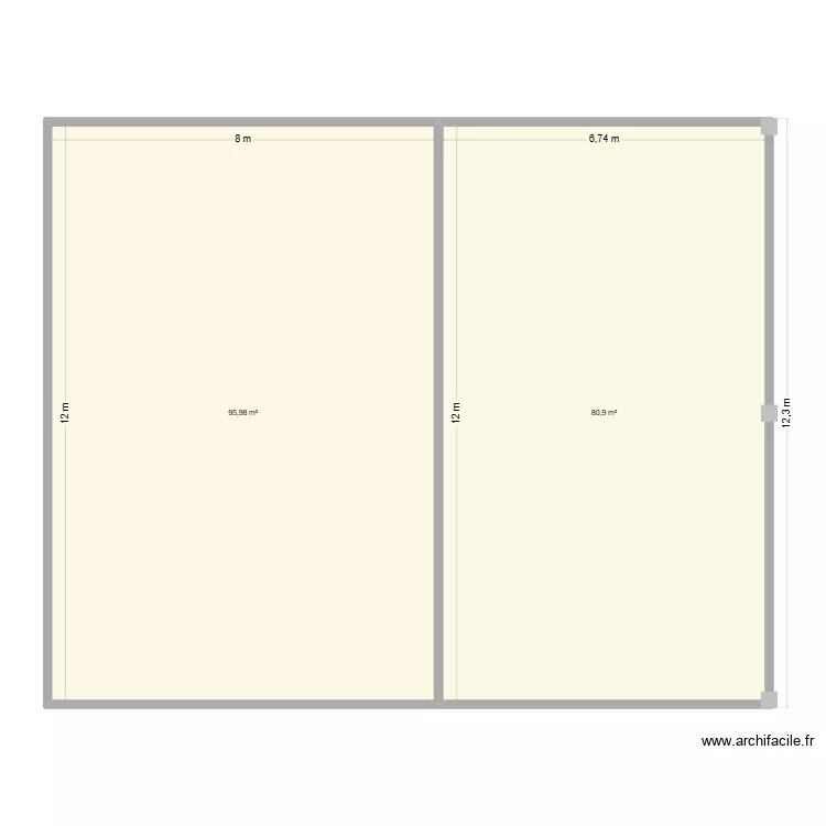 atelier base. Plan de 2  et 177 m²