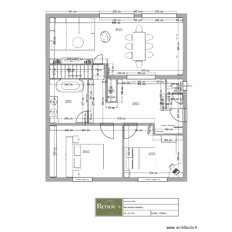 Plan agencement habitation Herouvillette. Plan de 8 pièces et 82 m2
