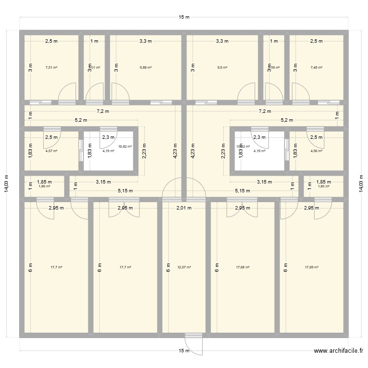 Etage 1. Plan de 19 pièces et 178 m2