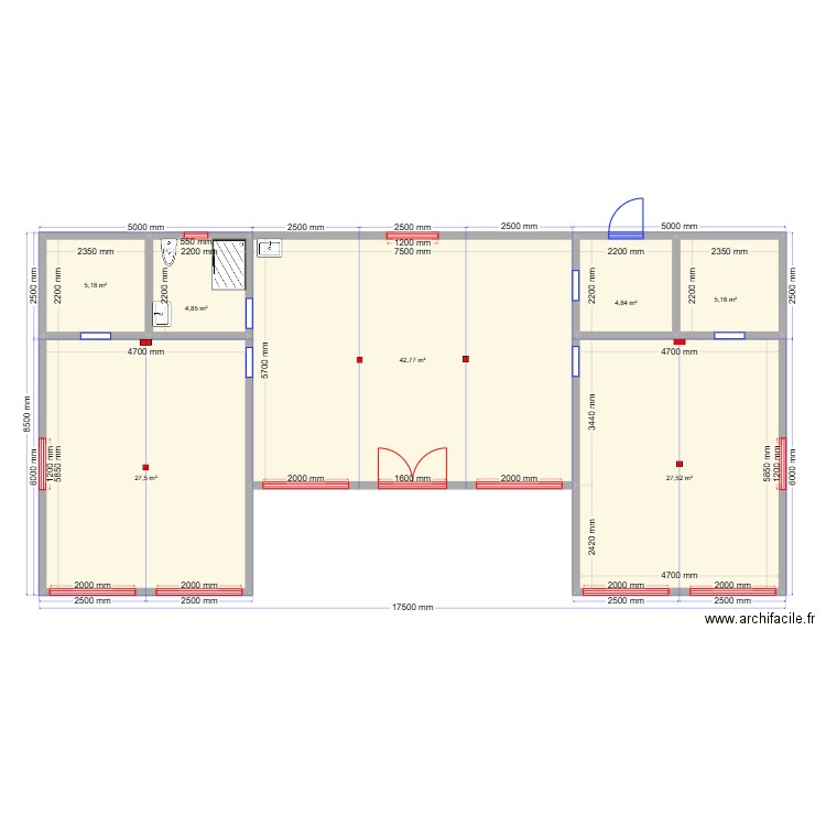 105 1 Дубна. Plan de 7 pièces et 118 m2