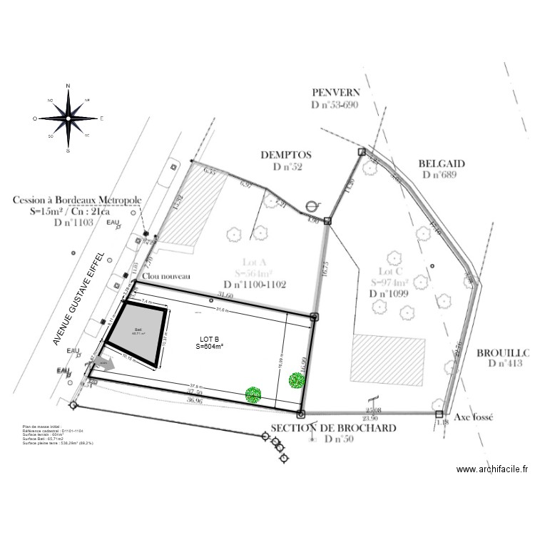 PLAN DE MASSE INITIAL. Plan de 1 pièce et 66 m2