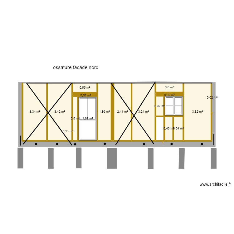murs periférique facade nord. Plan de 0 pièce et 0 m2