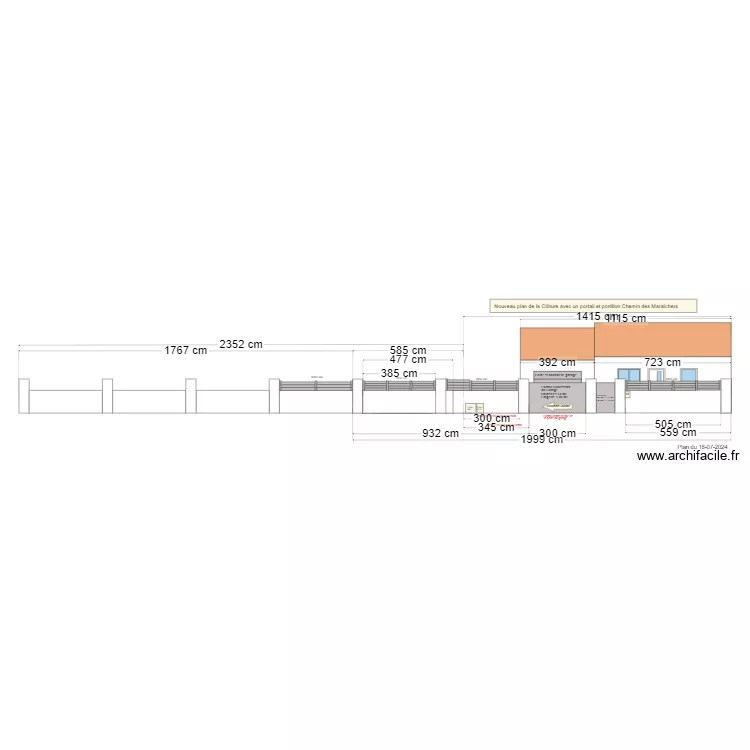 Plan cl&ocirc;ture modifier du 17 Juin 2024 avec un portail . Plan de 