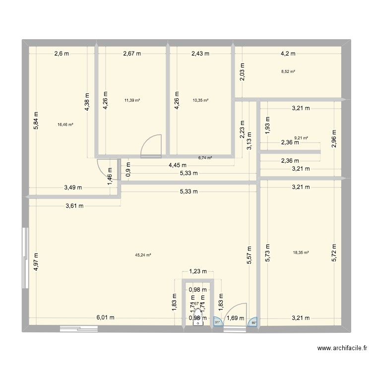 brouillon 1. Plan de 9 pièces et 128 m2
