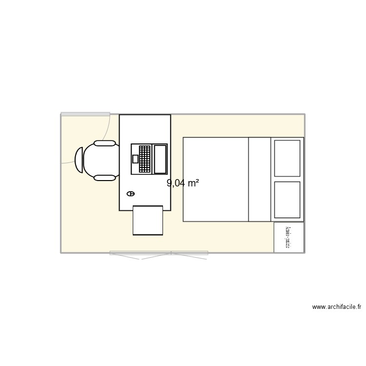 chambre 4. Plan de 1 pièce et 9 m2