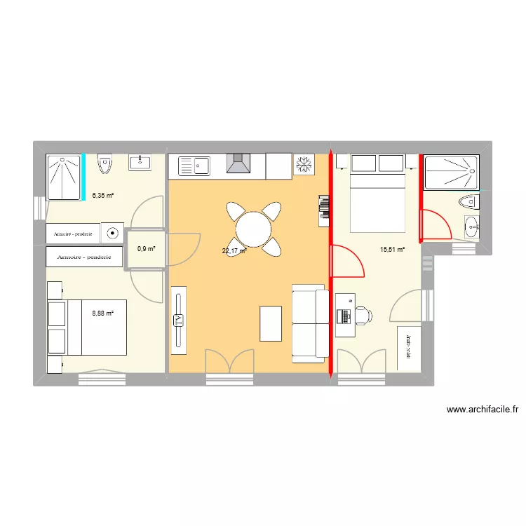 ROUSSET. Plan de 5 pièces et 54 m²