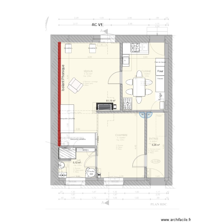 RC V1. Plan de 3 pièces et 62 m2