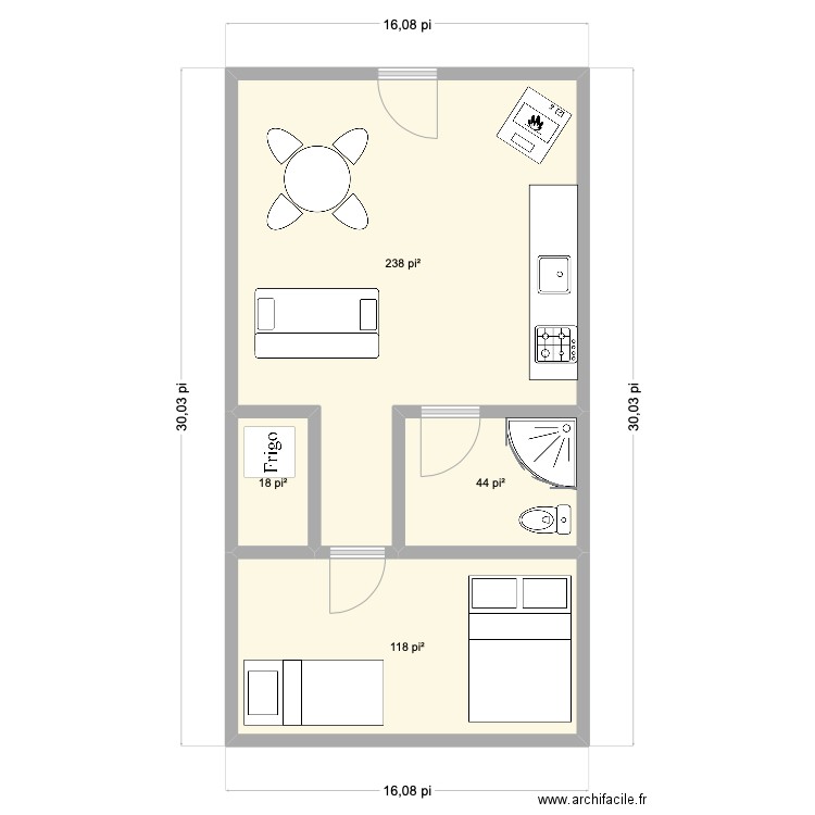 Camp. Plan de 4 pièces et 39 m2