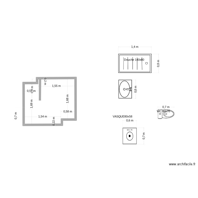 SDB V2. Plan de 1 pièce et 4 m2