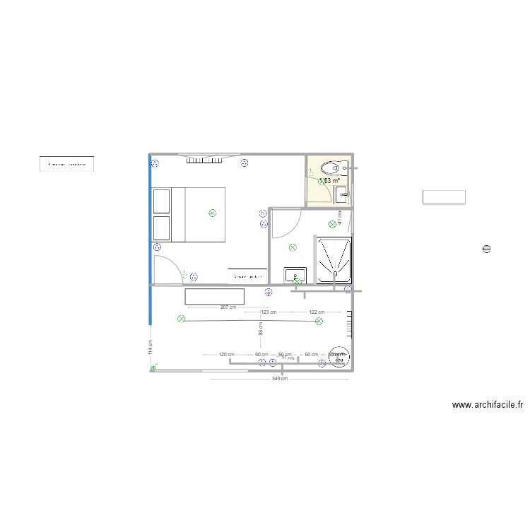 2024 09 Cuisine SDB2 CH2 WC2 Plomberie. Plan de 1 pièce et 2 m2