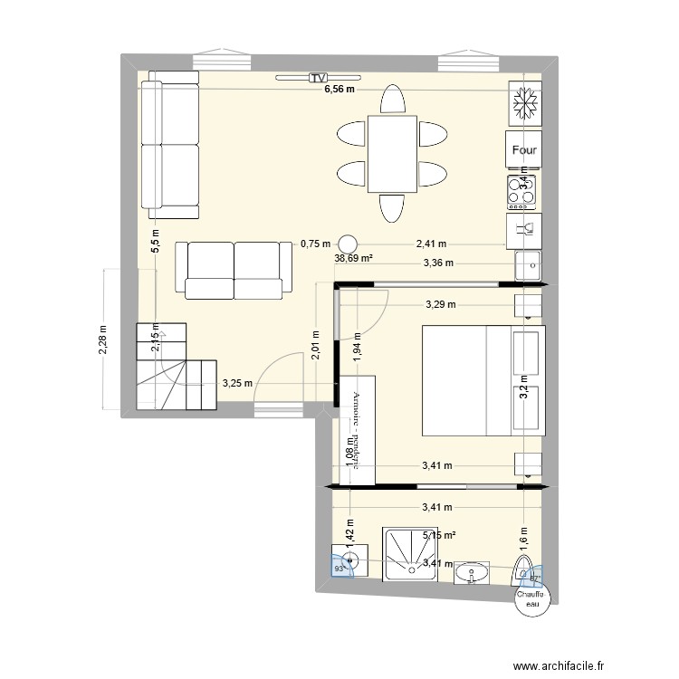 halevy 3 082025 meublé. Plan de 2 pièces et 44 m2