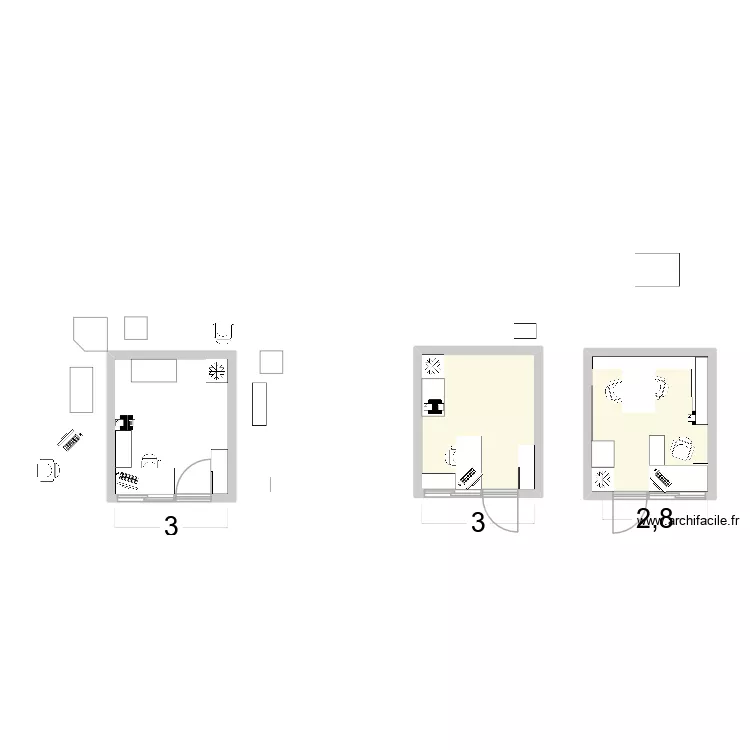 bureau technique 2(1). Plan de 3  et 33 m²