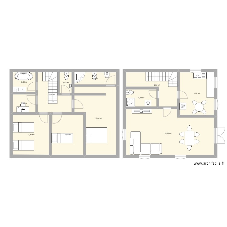 IR projet 60m². Plan de 12 pièces et 116 m2