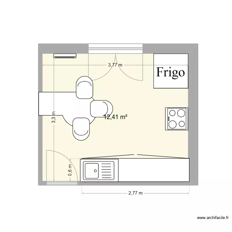cuisine. Plan de 1 pièce et 12 m²