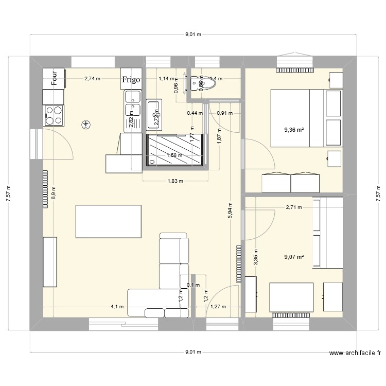 Plan technique. Plan de 5 pièces et 55 m2