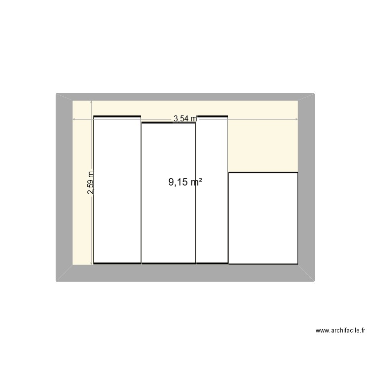 projet couture dans le bureau - vue face. Plan de 1 pièce et 9 m2